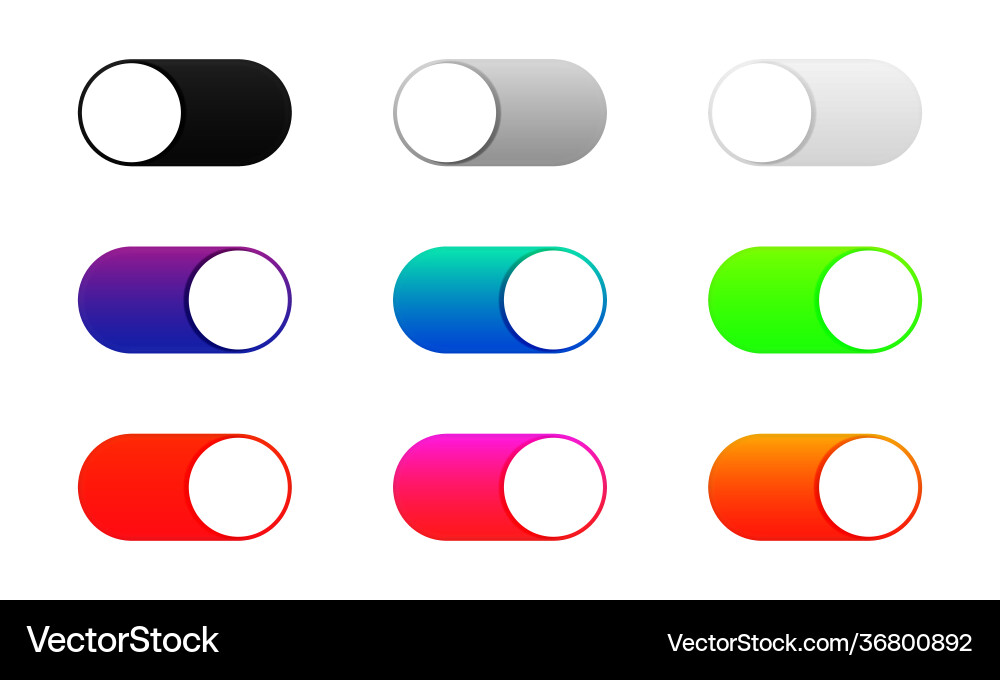 On and off colored switch interface buttons On and off colored switch interface buttons vector image