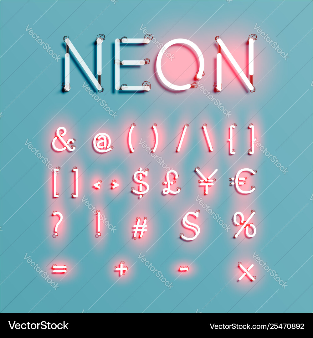 Realistic neon character font set Realistic neon character font set vector image