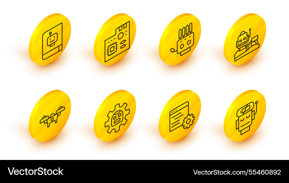 Set line robot low battery charge computer api Vector Image