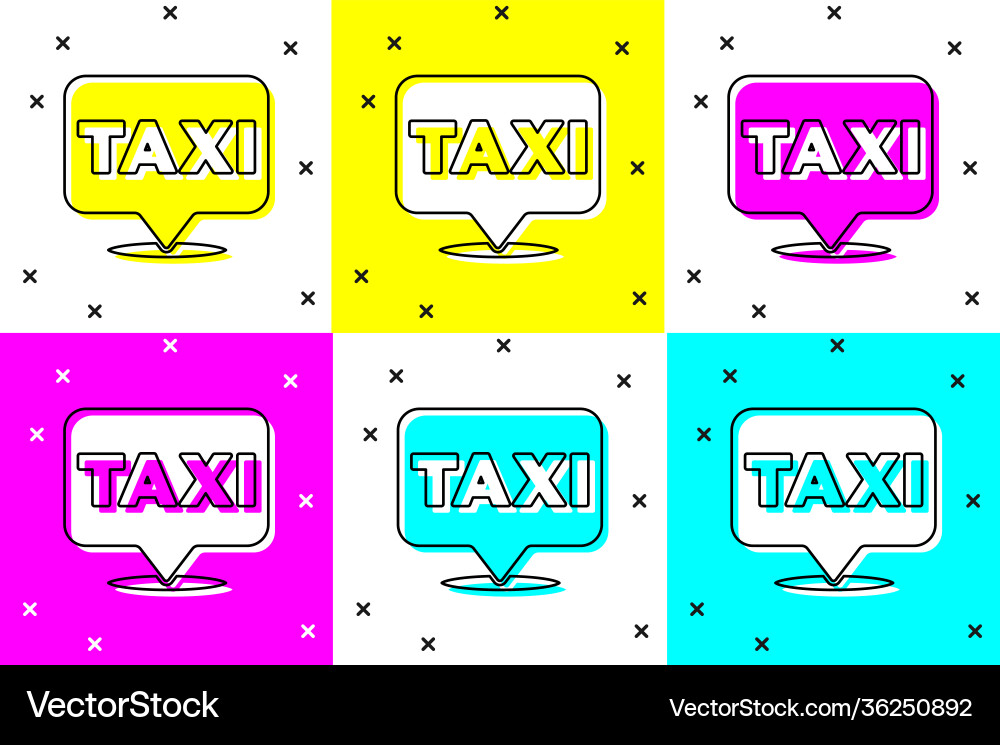 Set map pointer with taxi icon isolated on color Set map pointer with taxi icon isolated on color vector image