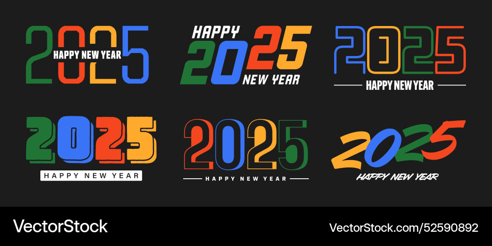 Set of 2025 happy new year greeting text designs Set of 2025 happy new year greeting text designs vector image