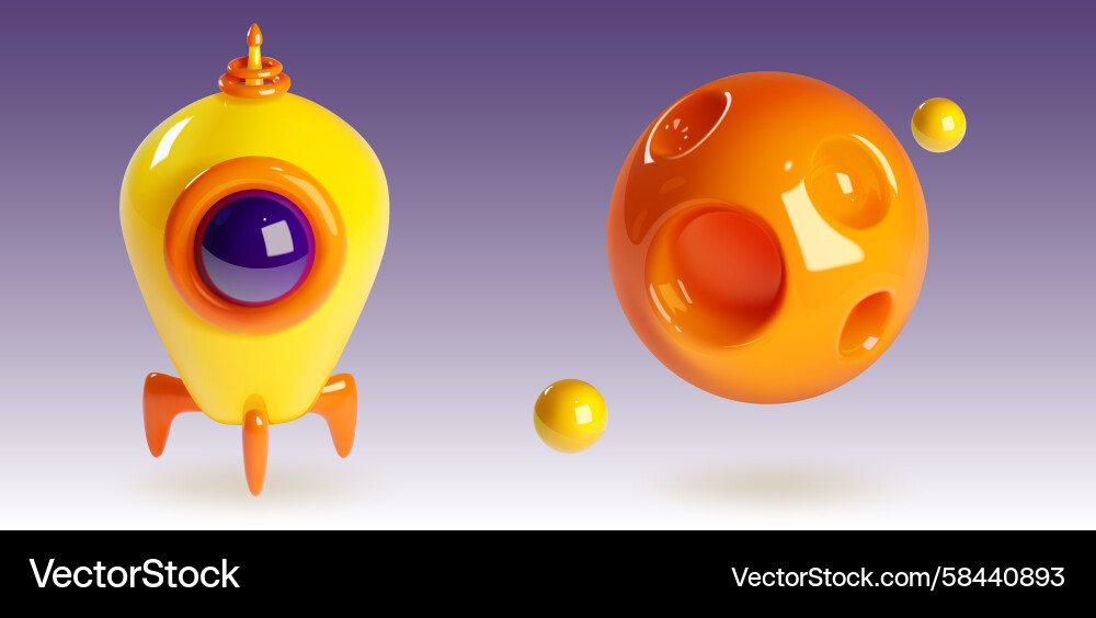 3D Rocket Spaceship Planet Render Vector Image
