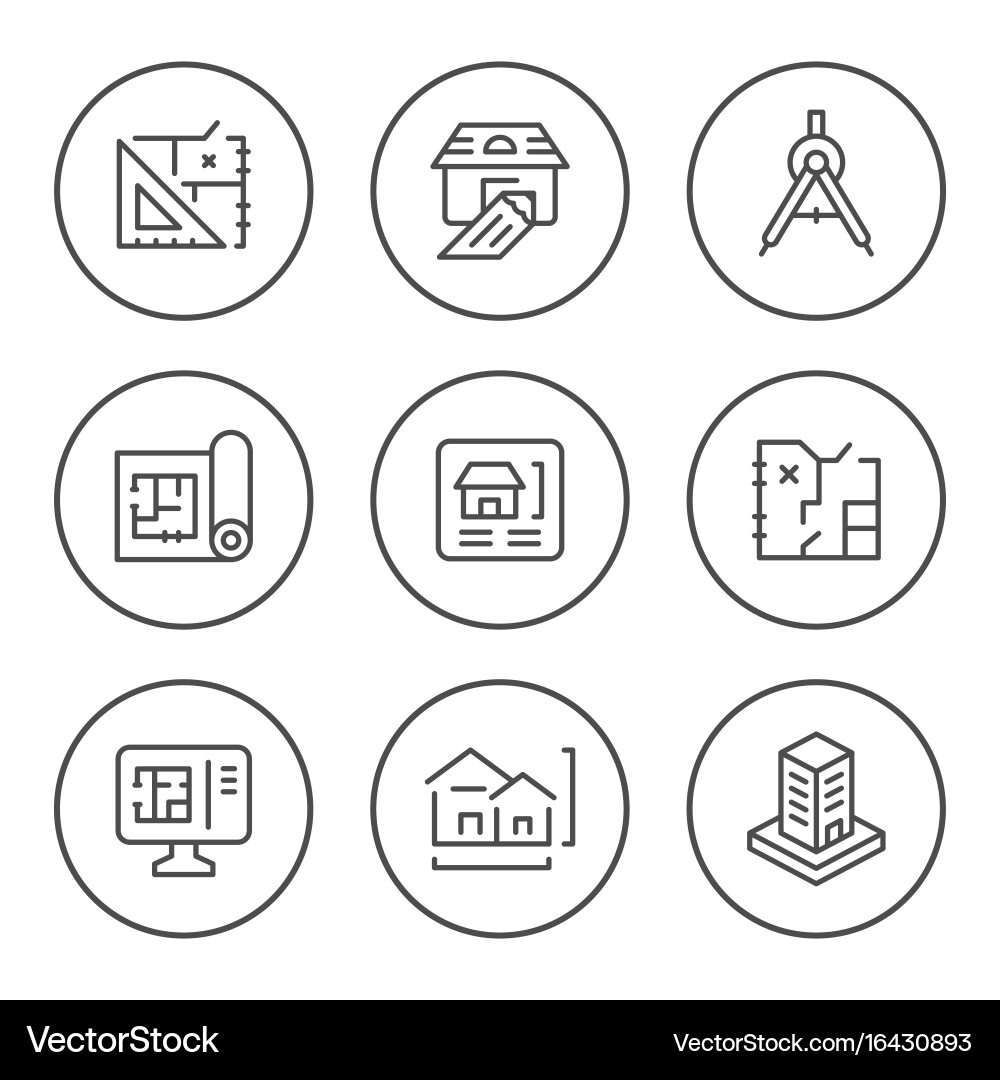 Architectural Line Icons - Building Blueprint vector image