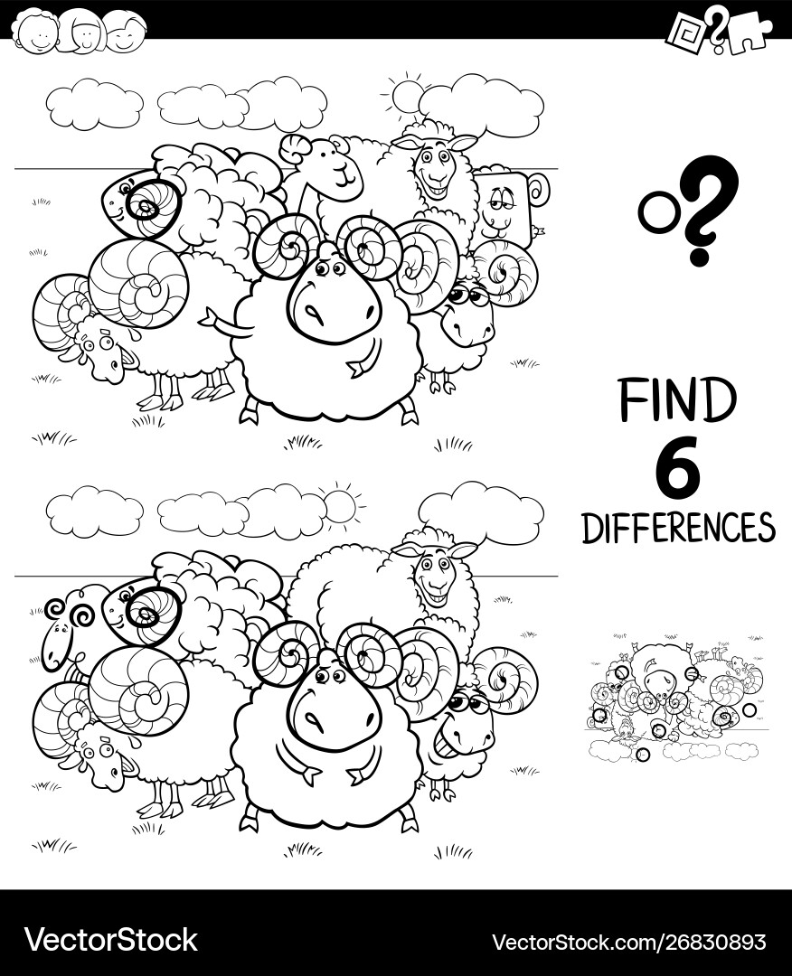 Differences color book with sheep and rams Differences color book with sheep and rams vector image