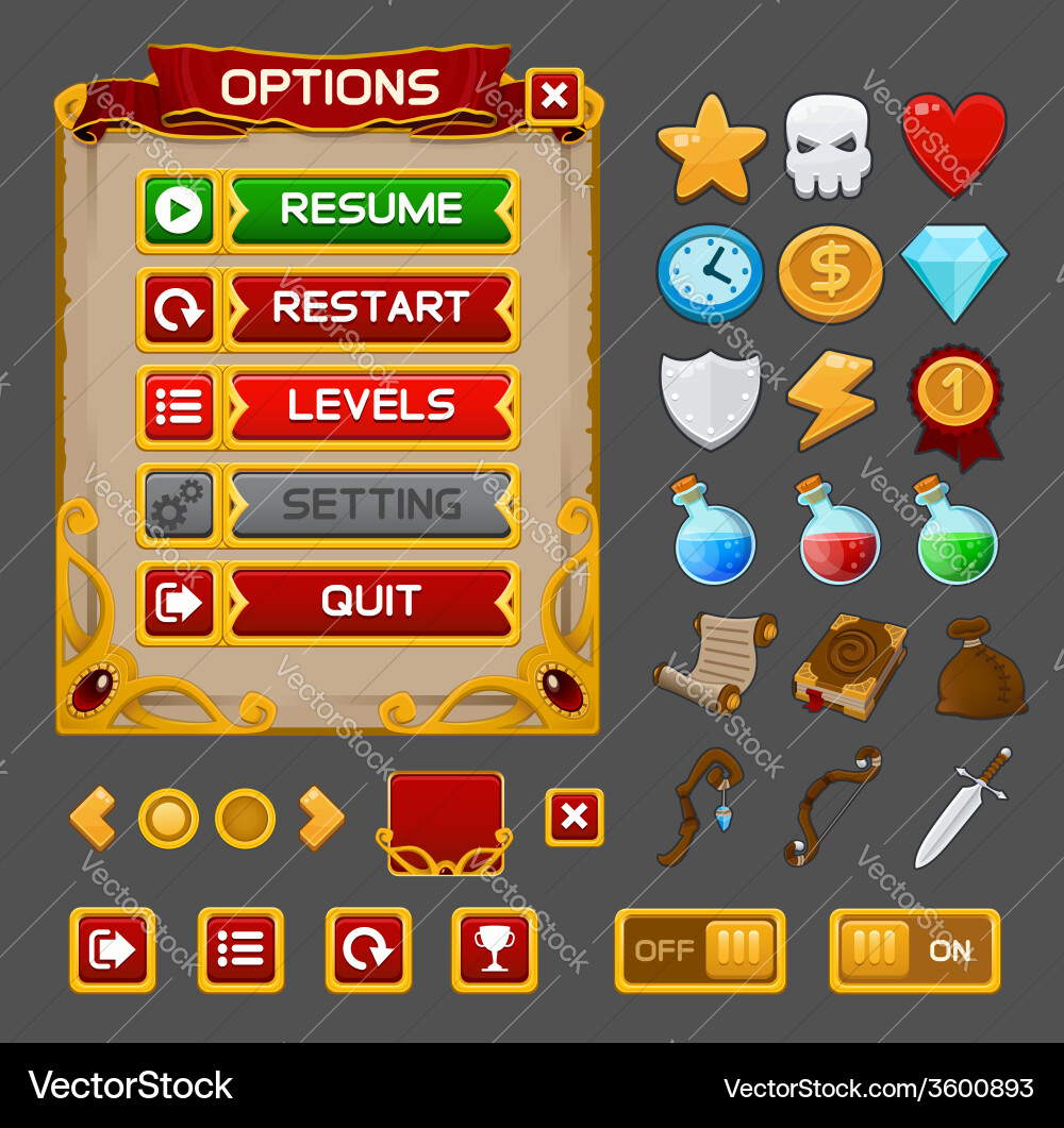 Medieval Game UI Pack - Fantasy Vector Image