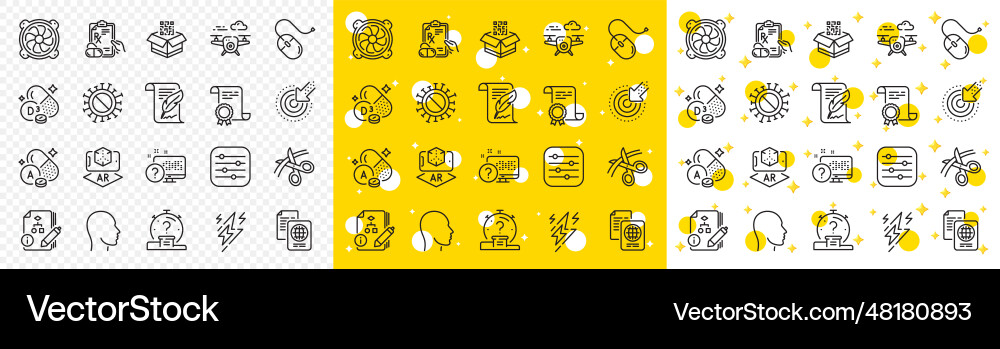 Outline computer fan head and drone line icons Vector Image