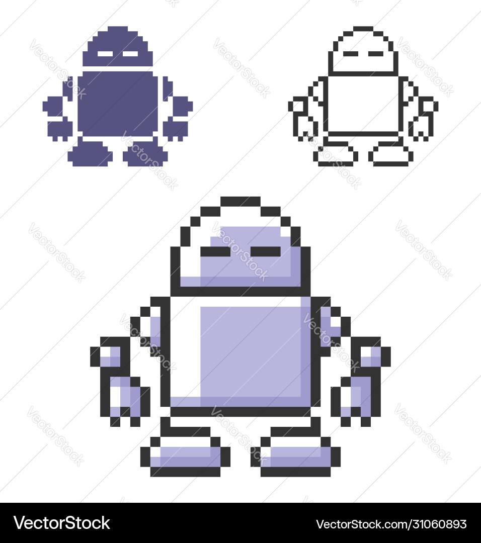 Pixel icon robot in three variants fully Pixel icon robot in three variants fully vector image