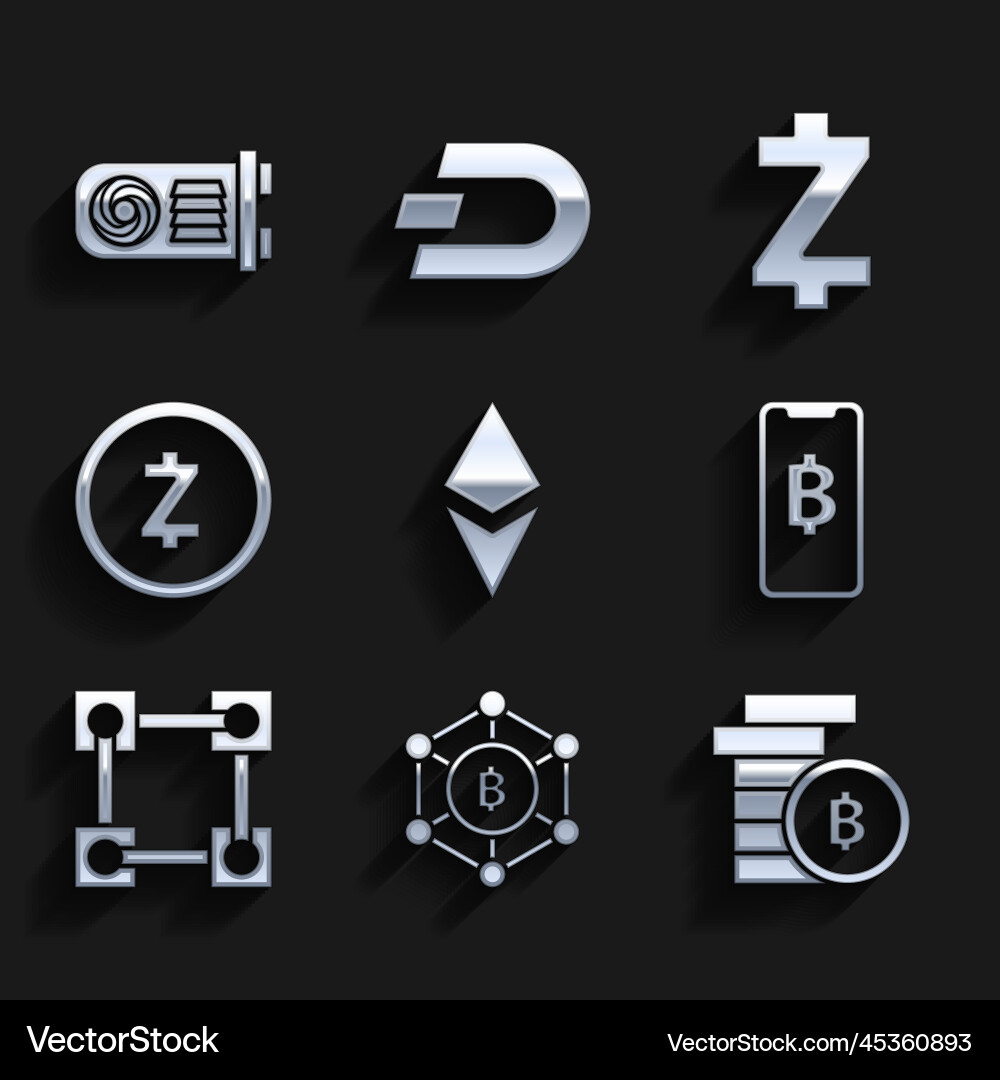 Set cryptocurrency coin ethereum eth blockchain Set cryptocurrency coin ethereum eth blockchain Vector Image