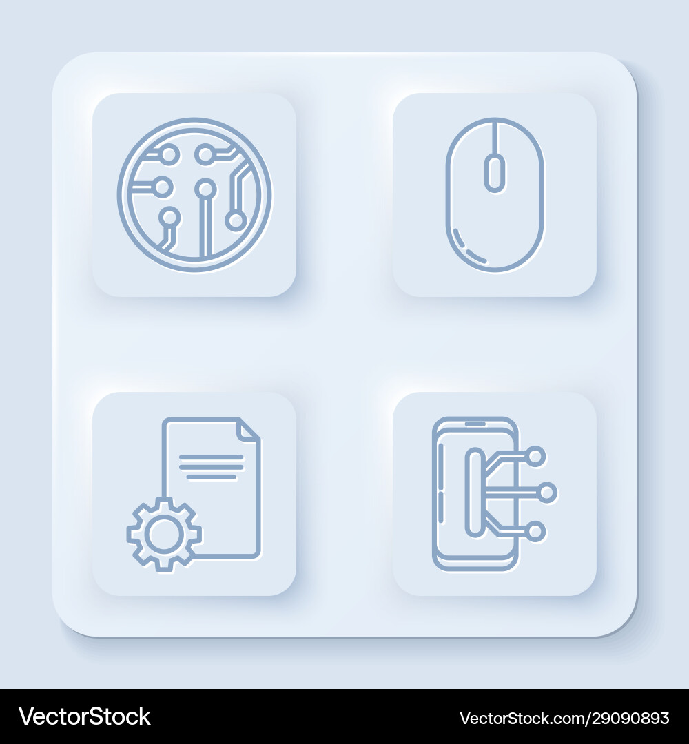 Set line processor computer mouse file document Set line processor computer mouse file document vector image