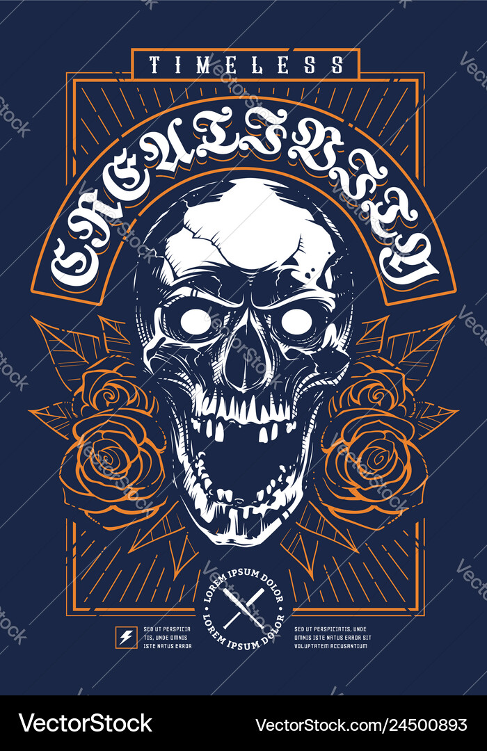 Skull with roses grunge print design Vector Image