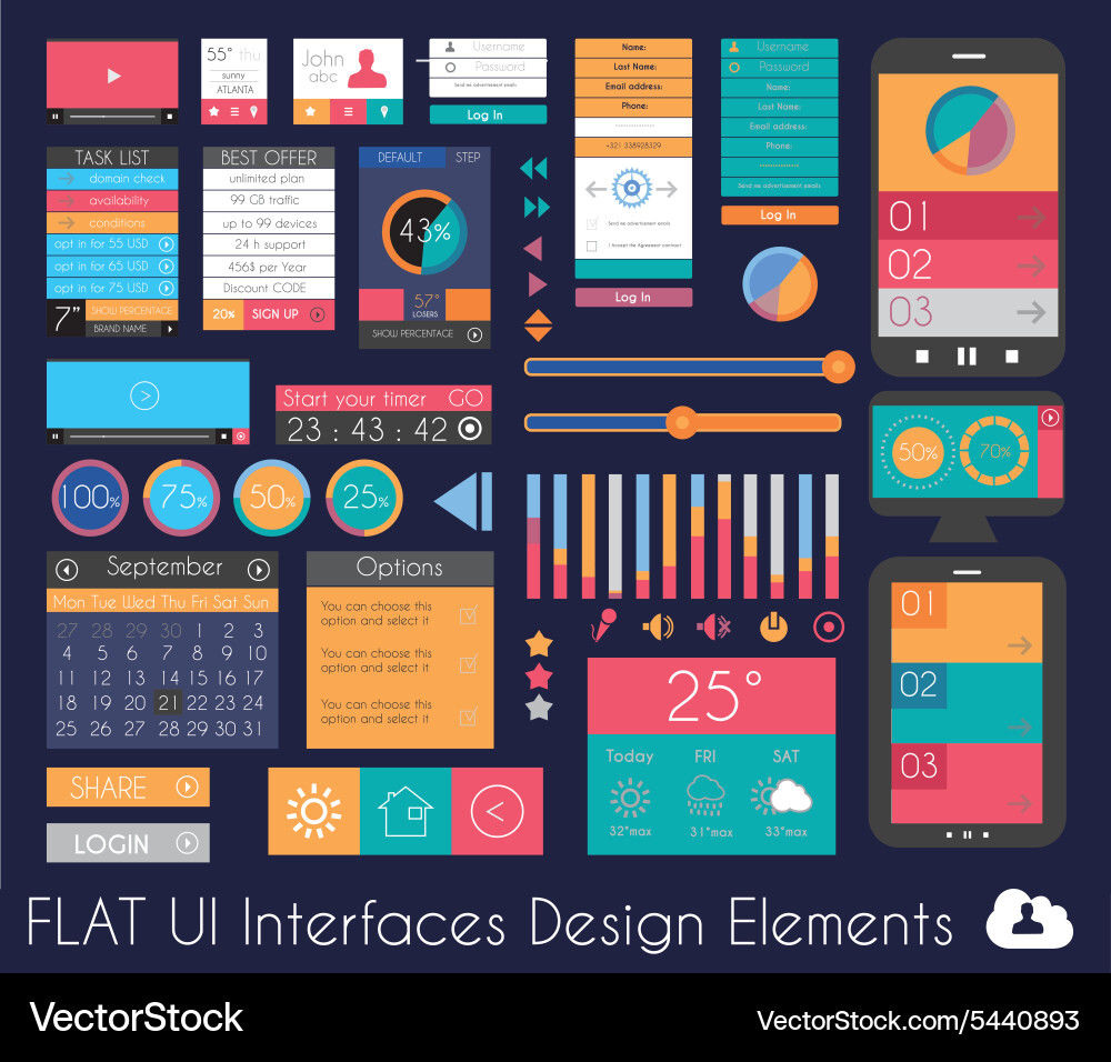 Ui flat design elements for web infographics vector image