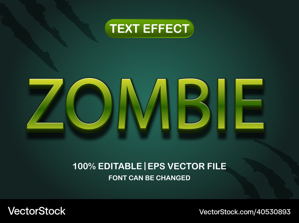 Zombie 3d editable text effect vector image