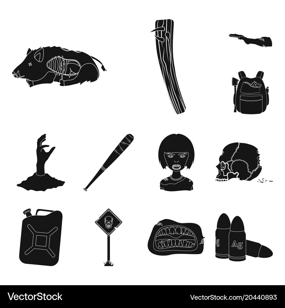 Zombies and attributes black icons in set Vector Image