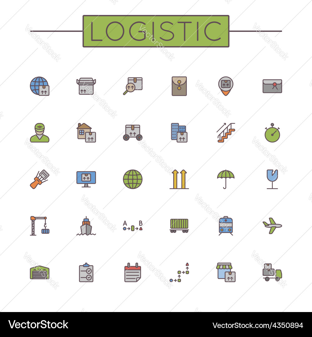 Colored logistic line icons vector image