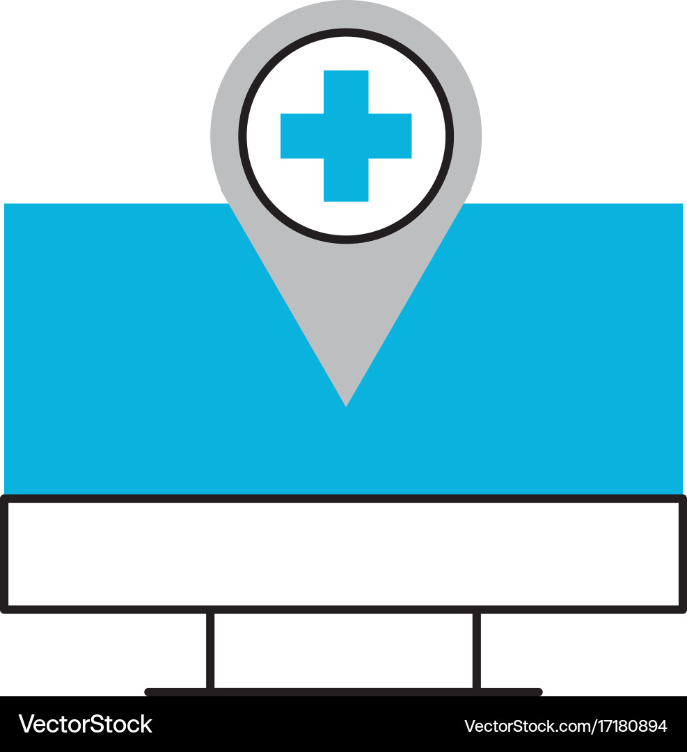 Computer monitor with hospital pointer map Vector Image