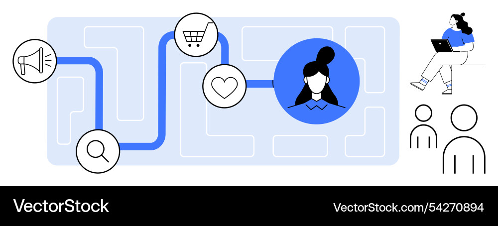 Customer journey path with icons of magnifying Customer journey path with icons of magnifying vector image