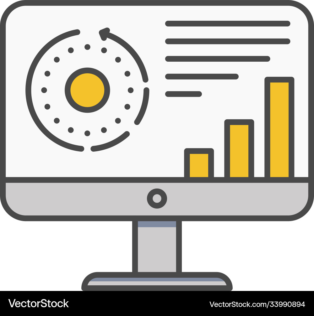 Desktop computer with financial chart icon vector image