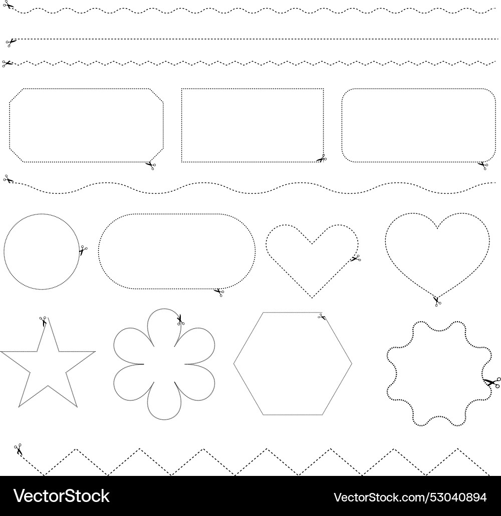 Dotted lines dashed line shapes with scissors cutt vector image