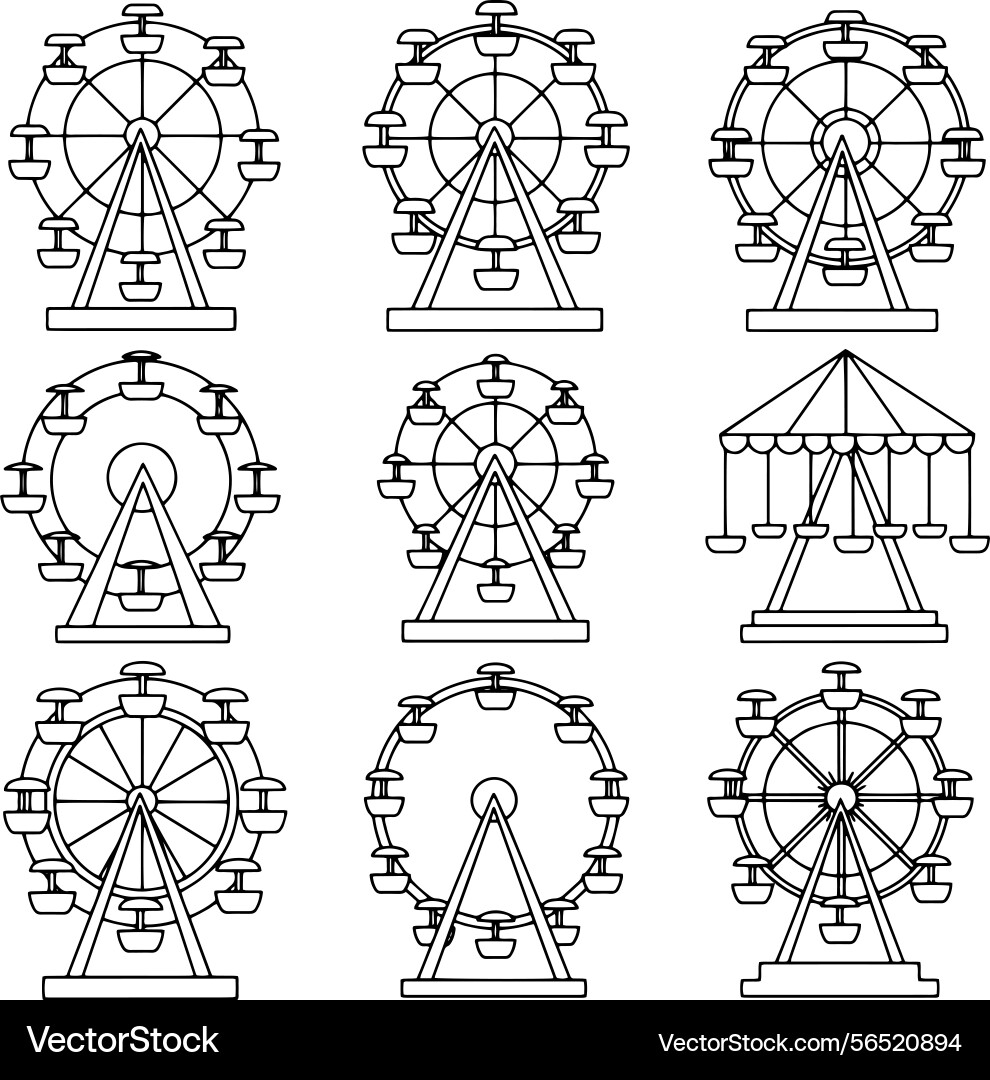 Ferris wheels with unique styles and patterns Vector Image