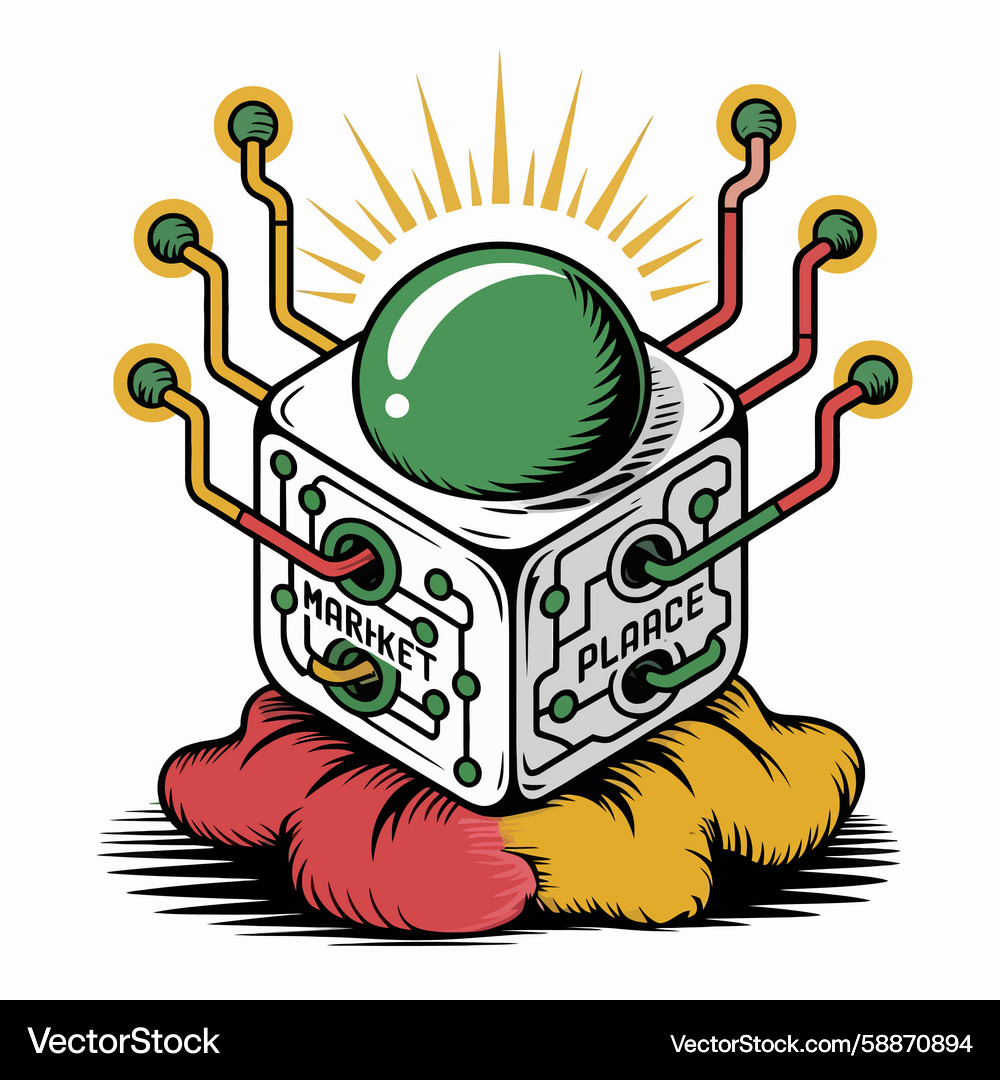 Futuristic cube with glowing orb and network Futuristic cube with glowing orb and network Vector Image