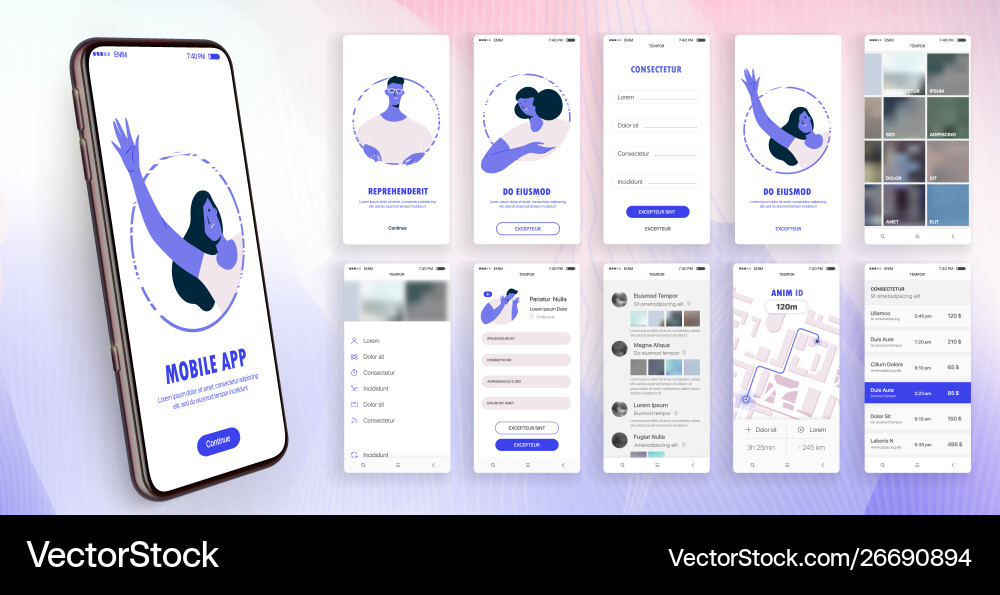 Mobile App UI/UX Screens - Set vector image