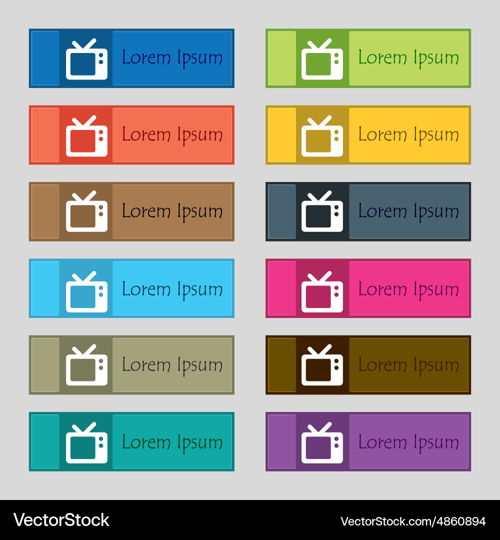 Retro tv icon sign set of twelve rectangular vector image