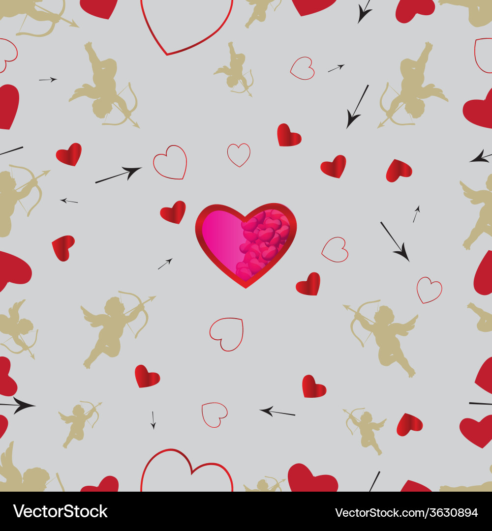 Seamless pattern with cupids and hearts Vector Image