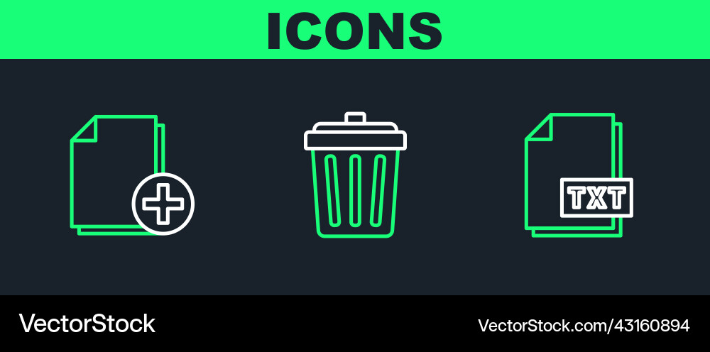 Set line txt file document add new and trash can Set line txt file document add new and trash can vector image