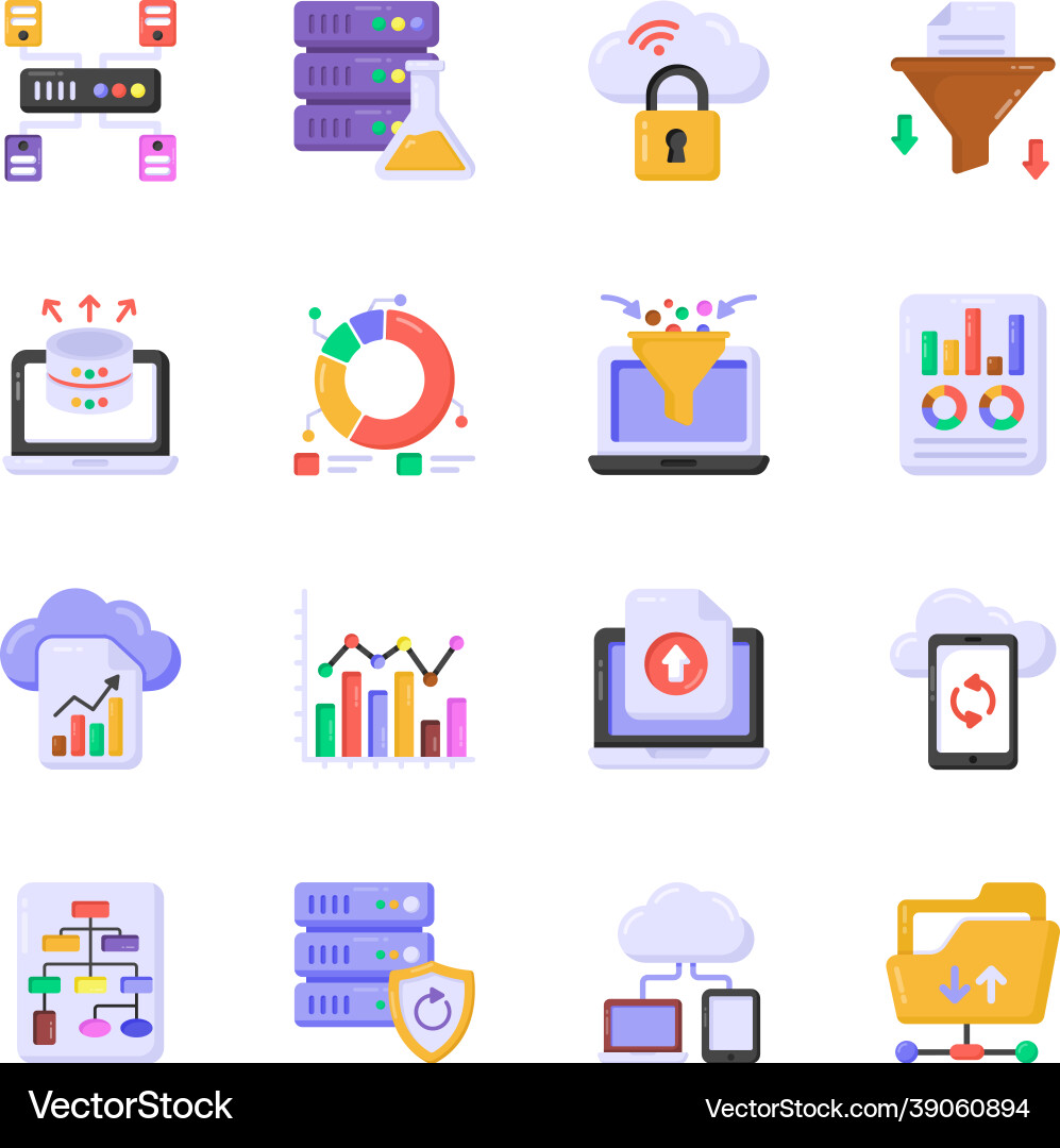 Set of data in flat icons vector image