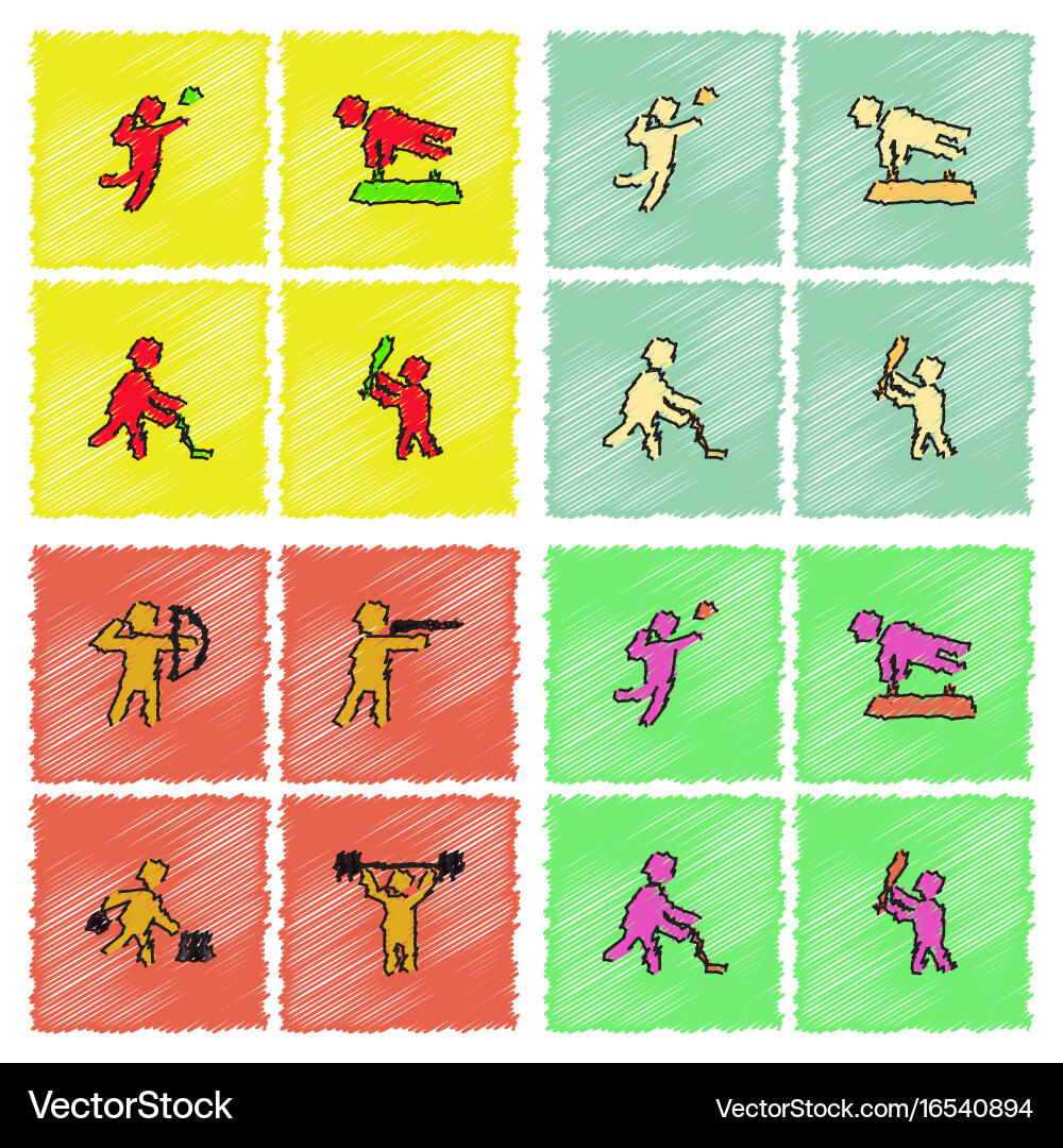 Set of olympic game design in hatching style Vector Image