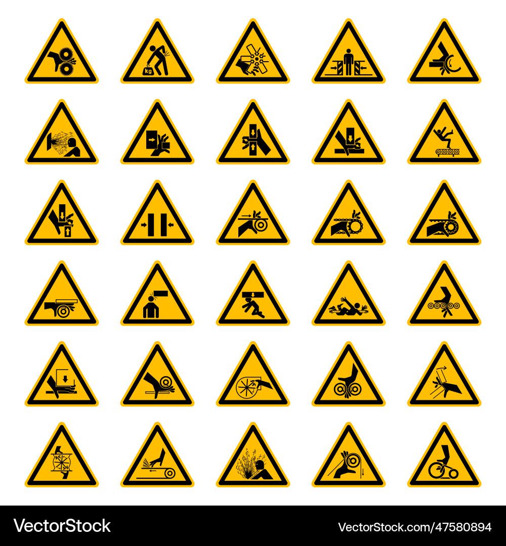 Triangular warning hazard symbols labels isolate Triangular warning hazard symbols labels isolate Vector Image