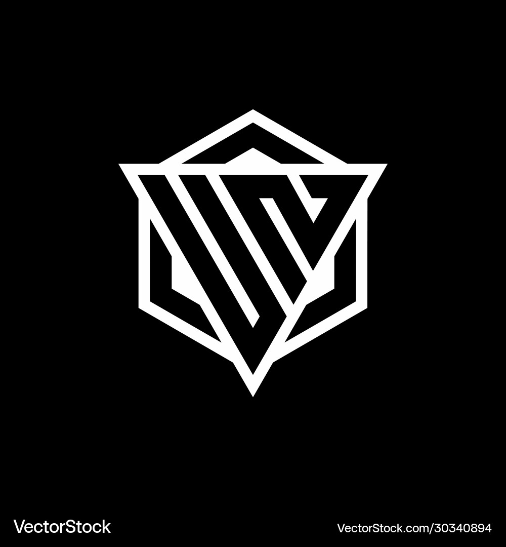 Un logo monogram with triangle and hexagon shape Un logo monogram with triangle and hexagon shape Vector Image