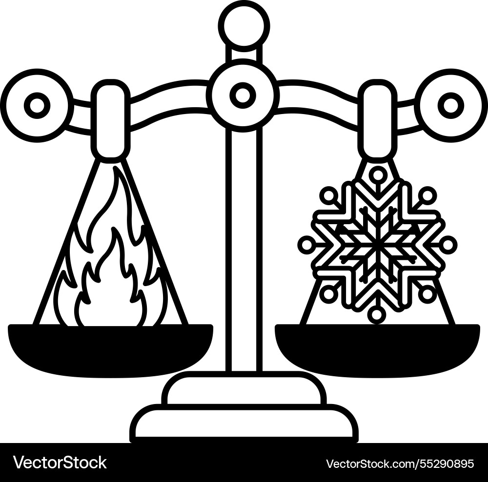 A scale with snowflake on one side and fire Vector Image