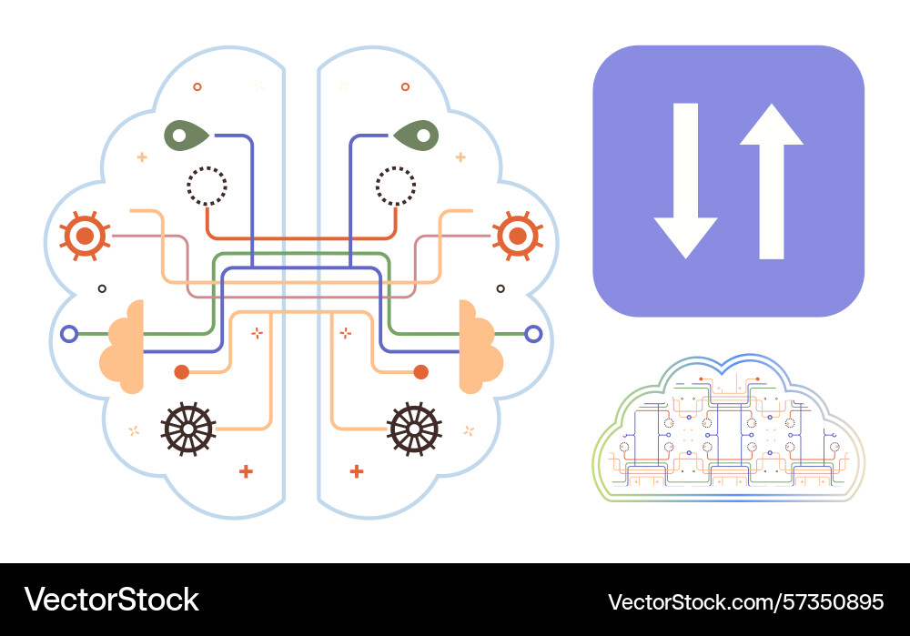 Abstract brain diagram with circuitry and data Abstract brain diagram with circuitry and data vector image