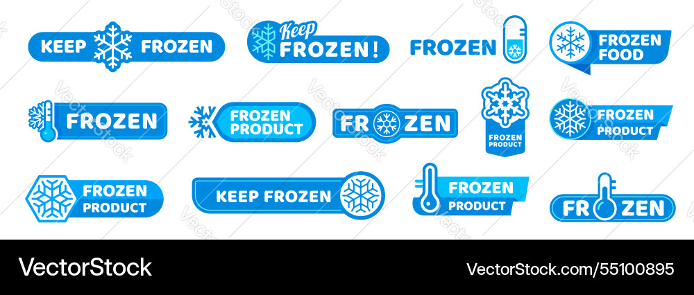 Blau gefrorenes kaltes Produkt Ikonen Eiskristalletiketten Blau gefrorenes kaltes Produkt Ikonen Eiskristalletiketten vektorbild