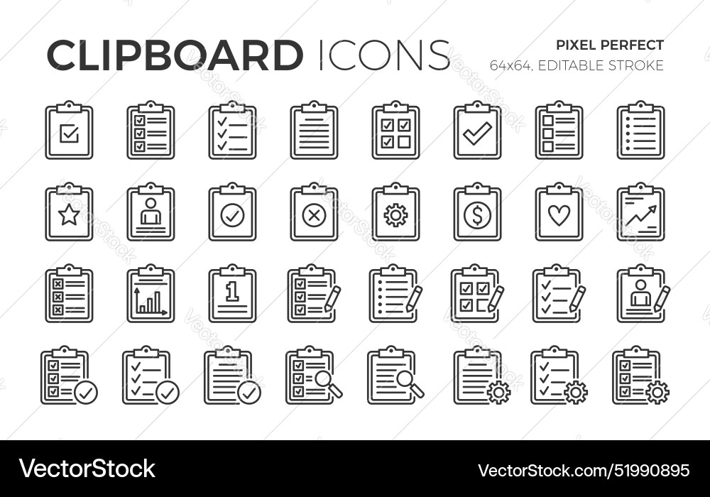 Clipboard Line Icons - Checklists & Reports vector image