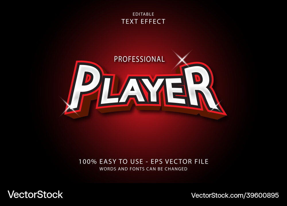 Editable text effect professional player style Vector Image
