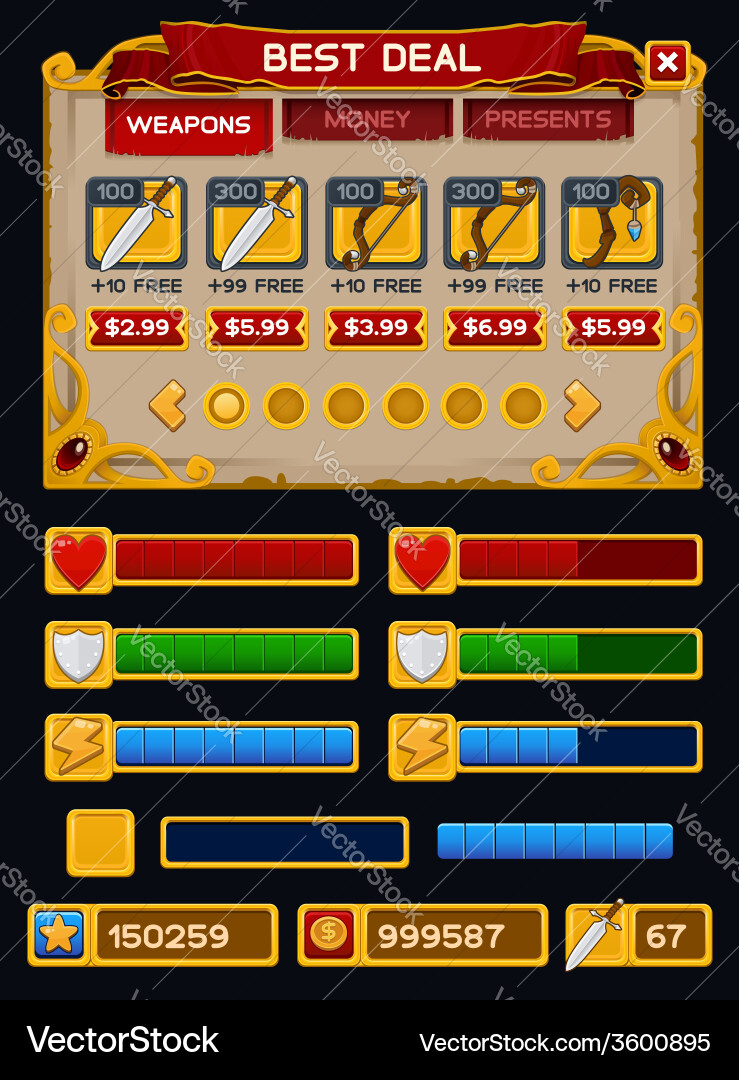 Medieval game gui pack 5 Royalty Free Vector Image