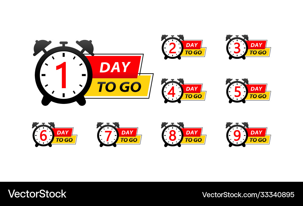Number days left to go icons set on isolated vector image