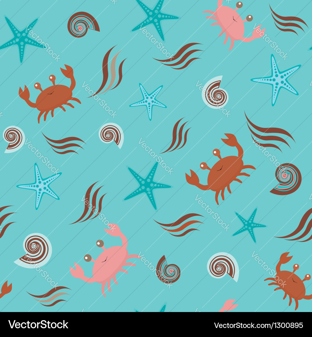 Ocean Crabs and Shells Seamless Pattern vector image