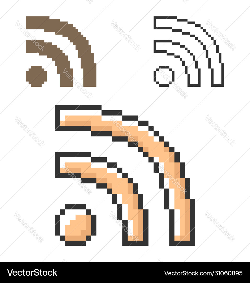 Pixel icon rss sign in three variants fully Pixel icon rss sign in three variants fully vector image