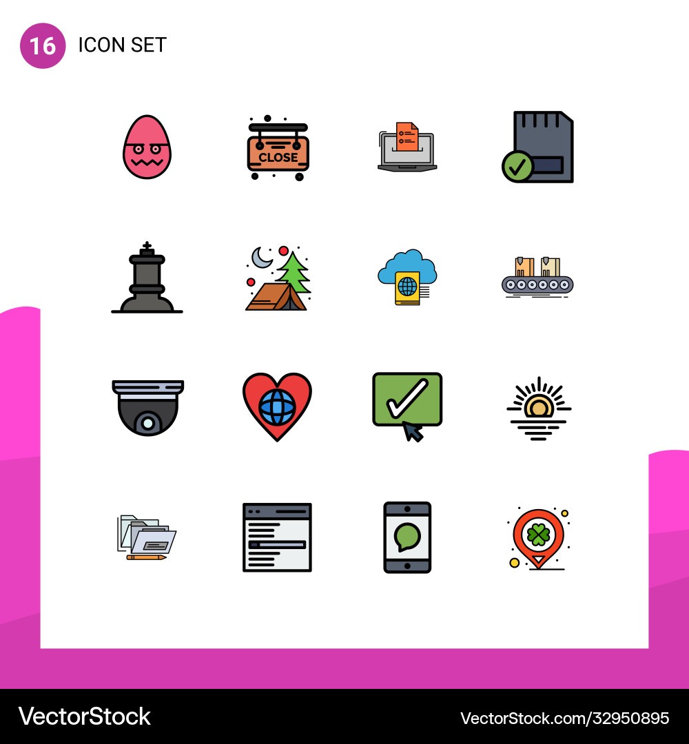 Set 16 flat color filled lines on grid Vector Image