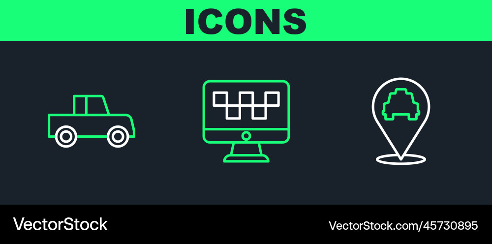 Set line location with taxi car and computer call Set line location with taxi car and computer call vector image