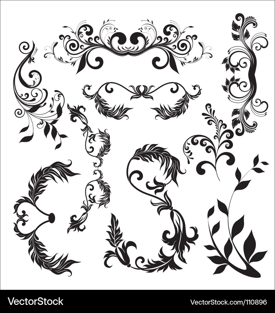 Floral Swirls & Vines Vector Image
