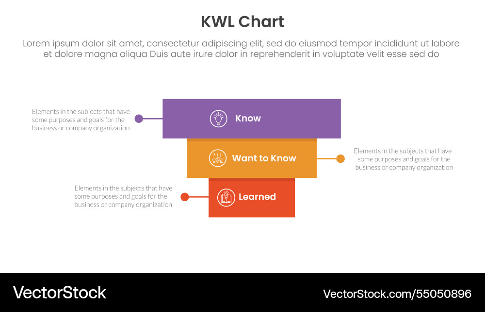 Kwl chart infographic 3 point with rectangle Kwl chart infographic 3 point with rectangle vector image