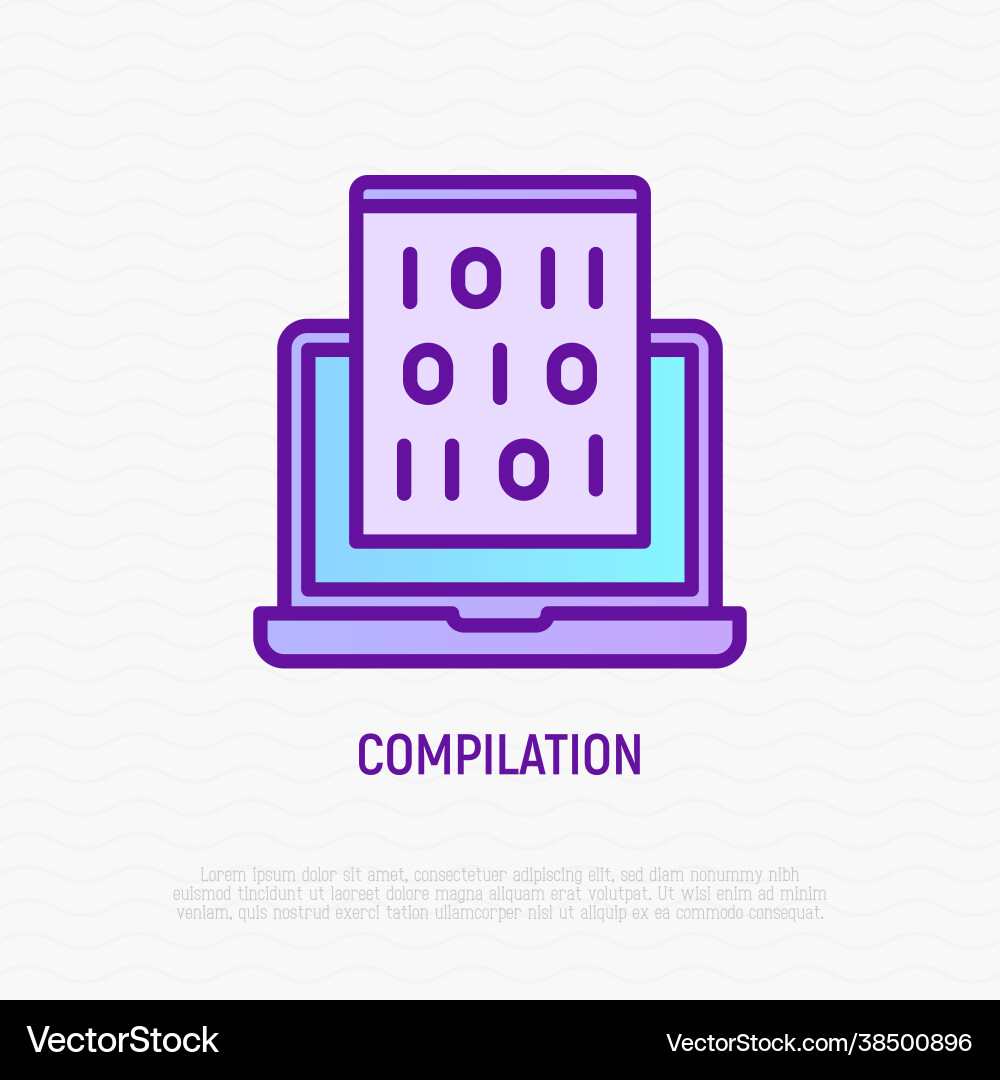 Program compilation thin line icon opened laptop vector image