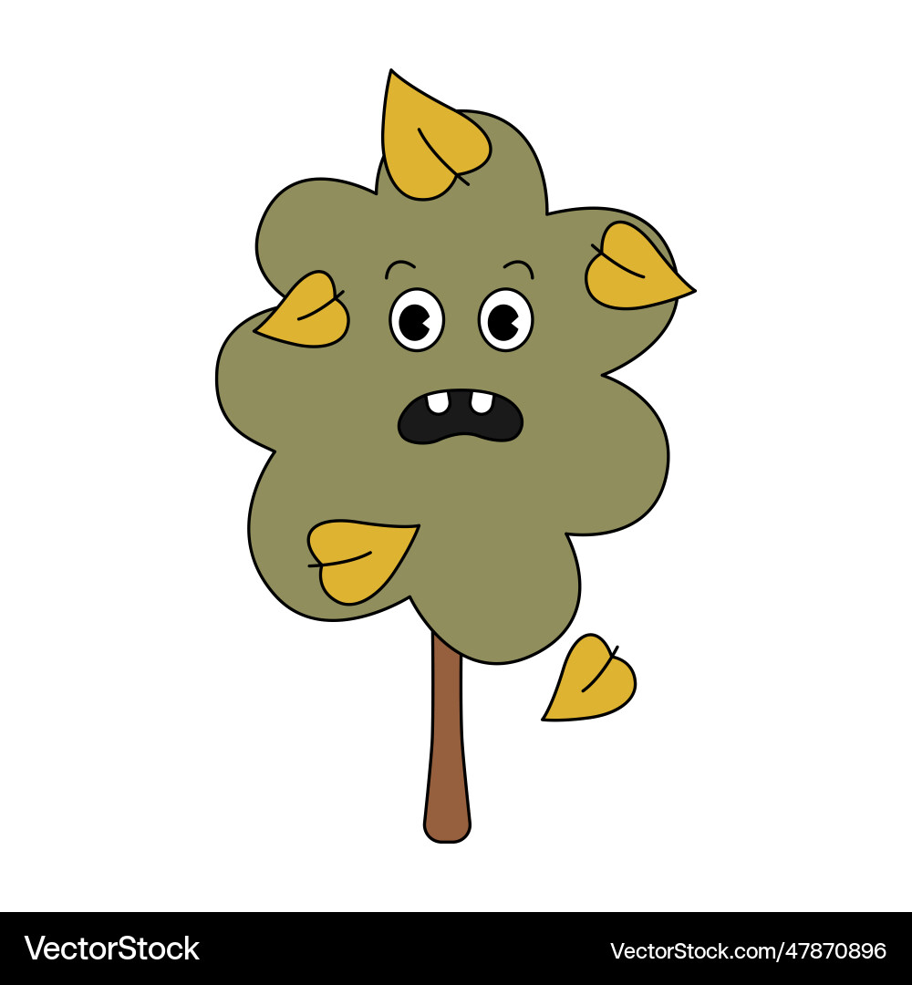 Retro 70s groovy frightened tree character Retro 70s groovy frightened tree character vector image
