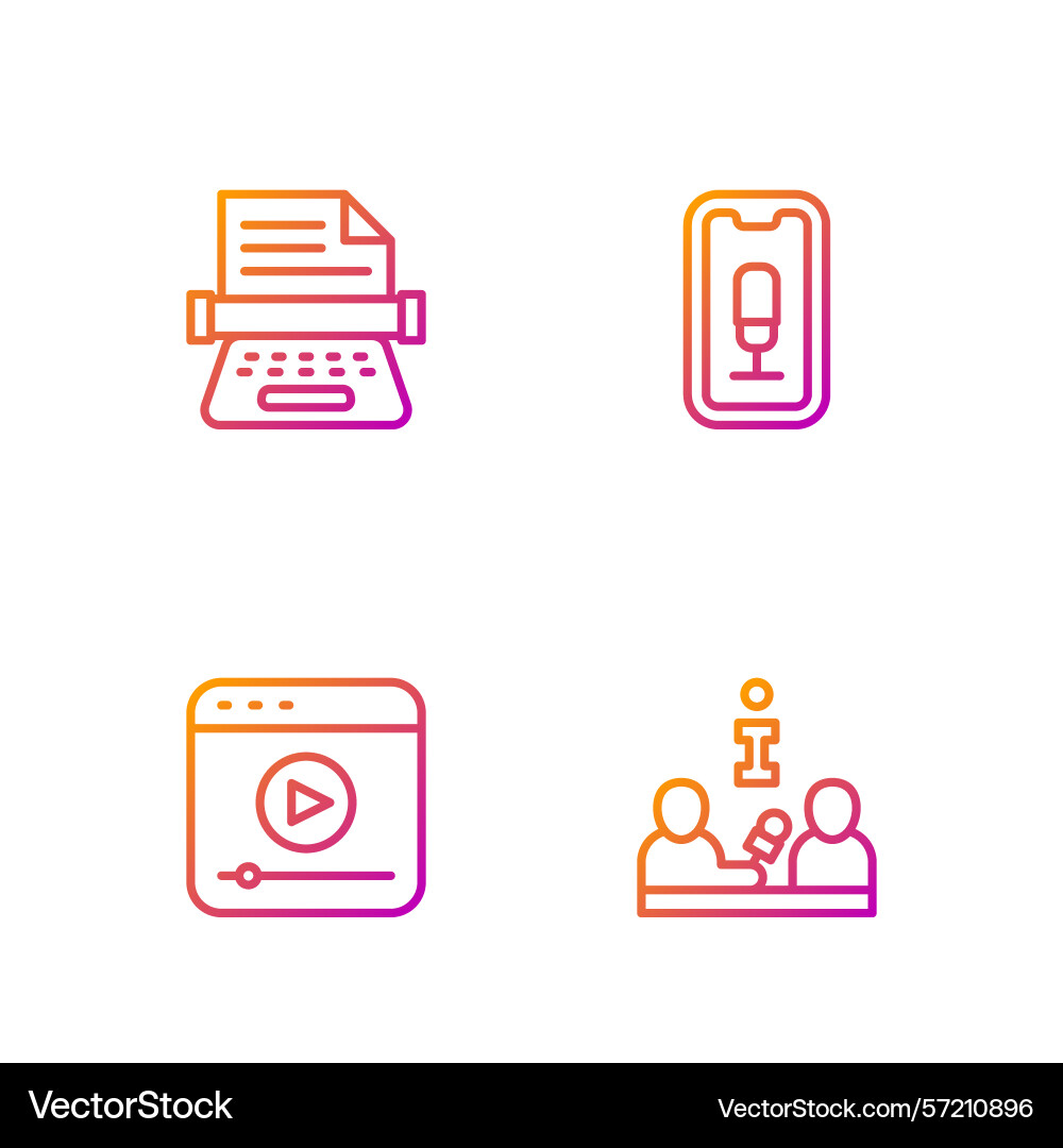 Set line interview live stream retro typewriter Set line interview live stream retro typewriter vector image
