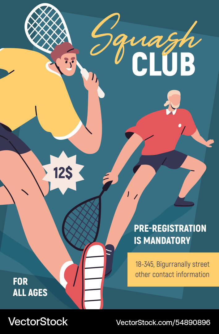 Squash club sport aktivität promo karte ad banner Squash club sport aktivität promo karte ad banner vektorbild