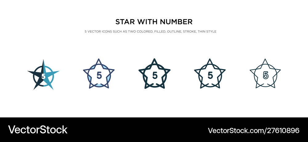 Star with number five icon in different style Star with number five icon in different style vector image